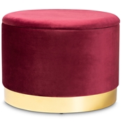 Baxton Studio Marisa Glam and Luxe Red Velvet Fabric Upholstered Gold Finished Storage Ottoman